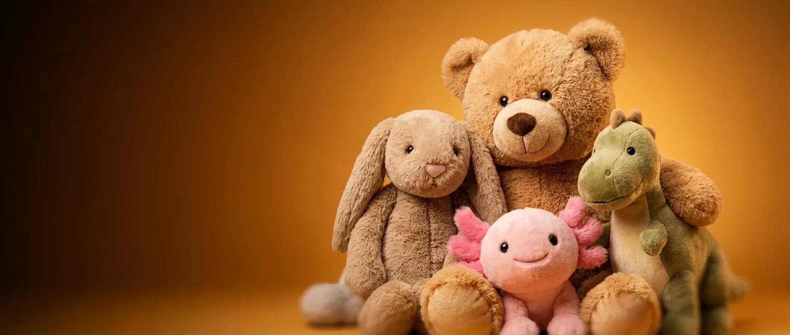 Cozy pile of cute plush stuffed animals