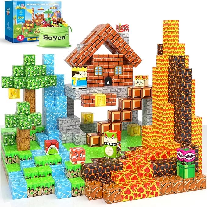 100pcs Magnetic Blocks - Build Mine Magnet World Game Adventure Set STEM Building Toys for Kids 3+ Years Old 1’’ Magnetic Cubes for Boys Toddler Boy Toys Gifts Toys for Ages 3-5 5-7 8-12