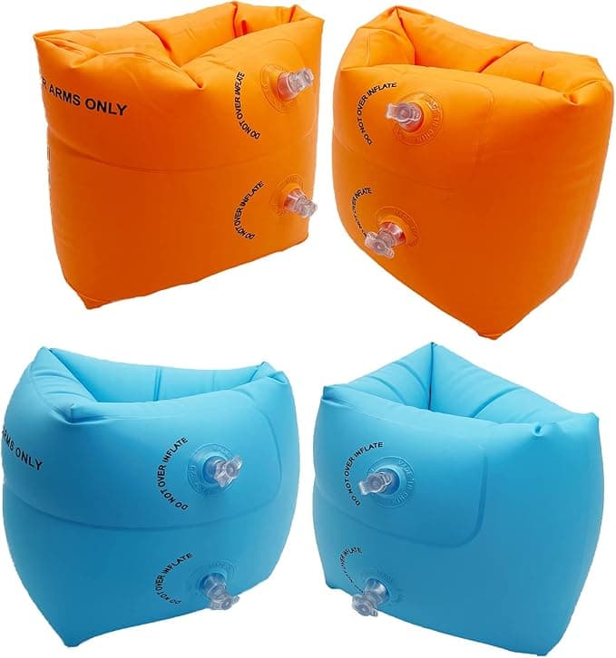 10Leccion 2 Pack Inflatable Arm Floaties for Toddlers, Blow up Water Wings for Kids, Swimming Arm Bands Floatation for Children and Adults 30-150LBS(Blue and Orange)