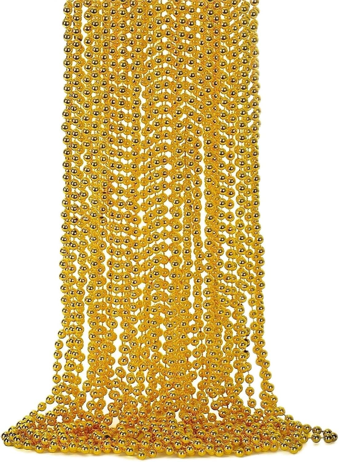 12PCS Mardi Gras Beads, Gold Beaded Necklace Stuff Set, 33" Mardi Gras Christmas Beads Necklace Costume Bulk, Festival Parade Throw Accessory Sets for Mardi Gras St Patricks Day Celebrations