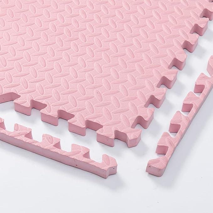 12''x12'' EVA Foam Puzzle Play Mat,5 Pack Interlocking Floor Tiles for Home Gym,Bedroom Crawling Mats Non-Slip Interlocking Carpet Soft Area Rug (Pink,1'' Thick)