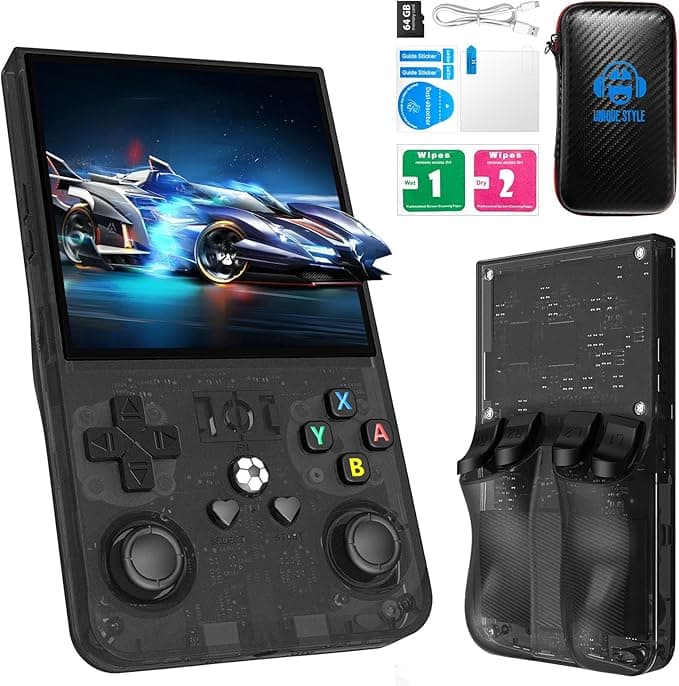 2025 New Upgrade R36MAX Retro Handheld Game Console with 64G Built-in 18000+ Classic Games, Portable Hand Held Open Source Linux System 4.0-in 4k HD IPS Screen Video Player (Black MAX 64GB)