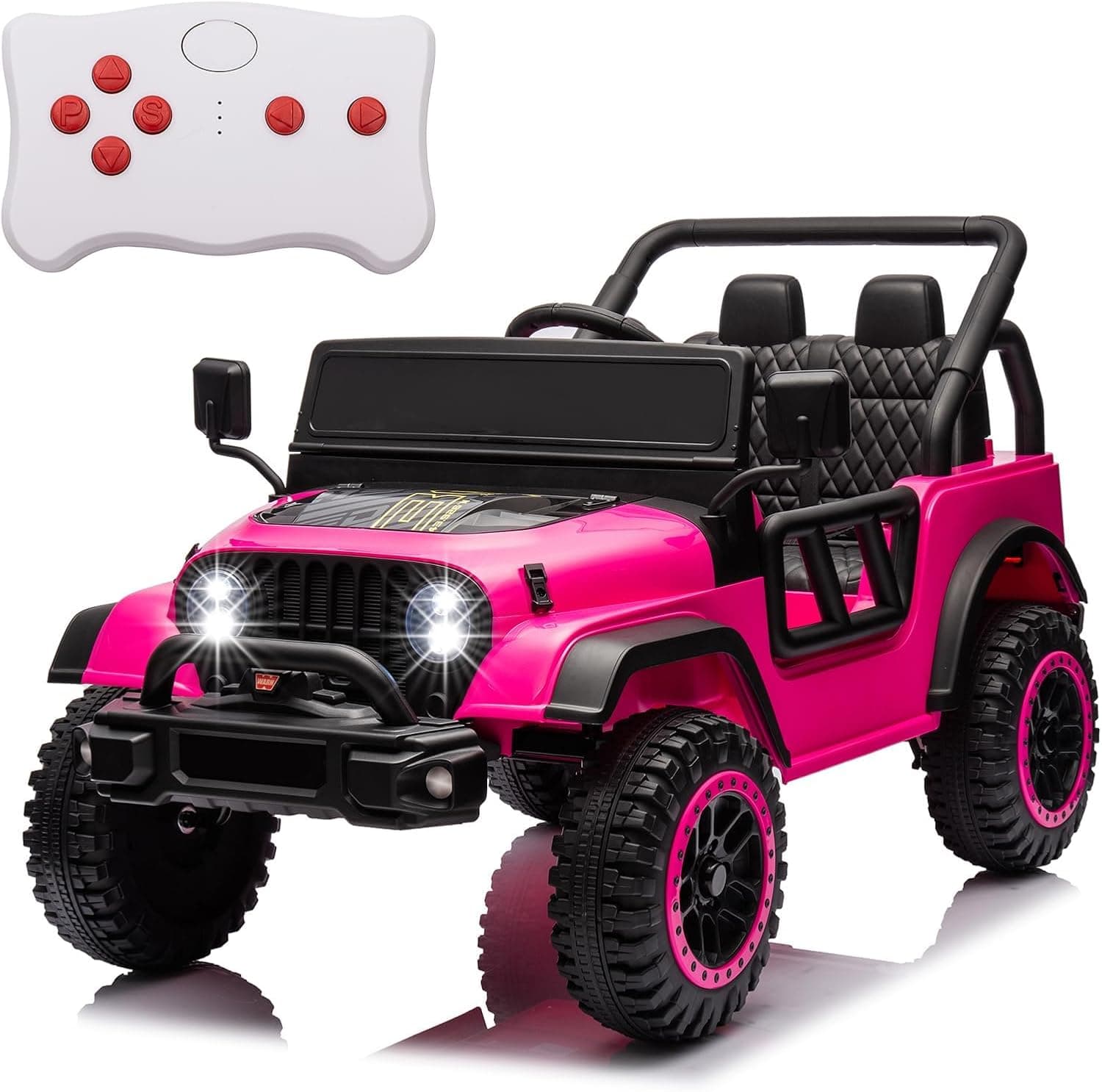 24V Ride on car for Kids, 4WD Electric Car, with Remote Control, LED Lights, Music Player, and Bluetooth Functionality, Suitable as a Gift for Boys and Girls Aged 3+ (Pink)