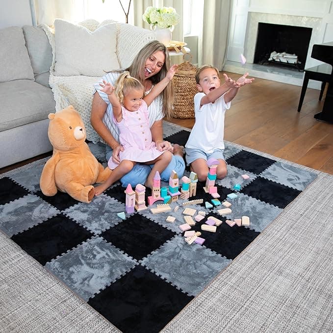 32-Piece Foam Puzzle Mat - Grey & Black Playroom Flooring