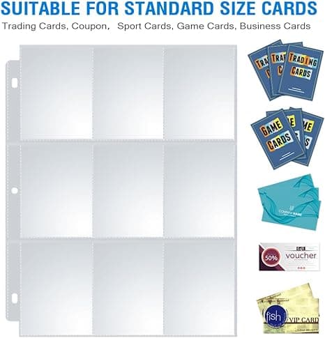 36 Pack 9 Pocket Page Protector, Sooez Trading Card Sleeves Pages Baseball for 3 Ring Binder, Sheets Standard Size Cards, Sport Game Business Cards