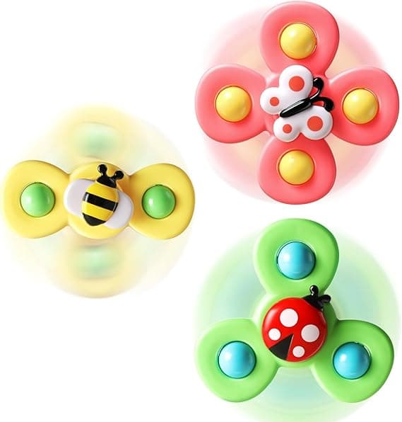 ALASOU 3PCS Suction Cup Spinner Toys for 1 Year Old Boy Girl|Spinning Top Baby Toys 12 18 Months|1 2 Year Old Boy Birthday Gift|Baby Bath Toys for Kids Ages 1-3|Sensory Toys for Toddlers 1-3