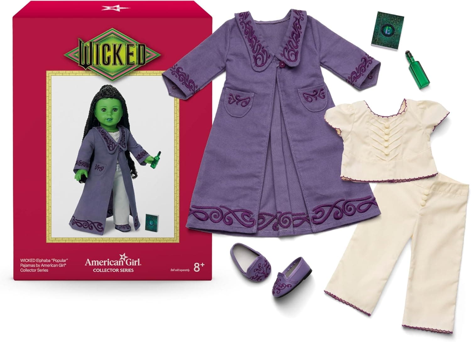 American Girl Wicked Elphaba “Popular” Pajamas Collector Series, Doll Outfit and Accessories, 5 pcs, for Ages 8+