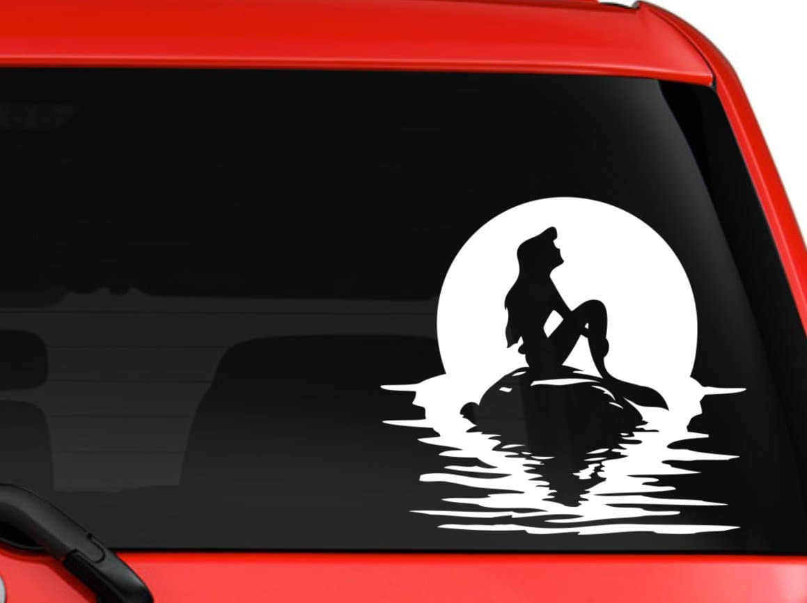 Ariel The Little Mermaid On Rock Full Moon 6" White Vinyl Car Truck Decal Sticker Disney Kids Fun Cute Girly Adorable Awesome Movies Mermaids Pretty