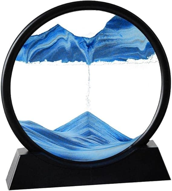 Arthink Moving Sand Art Picture,Liquid Motion 3D Sea Sandscape in Motion Display, Flowing Sand Frame Desktop Art Bookshelves Home Office Decoration (12 inch, Blue)