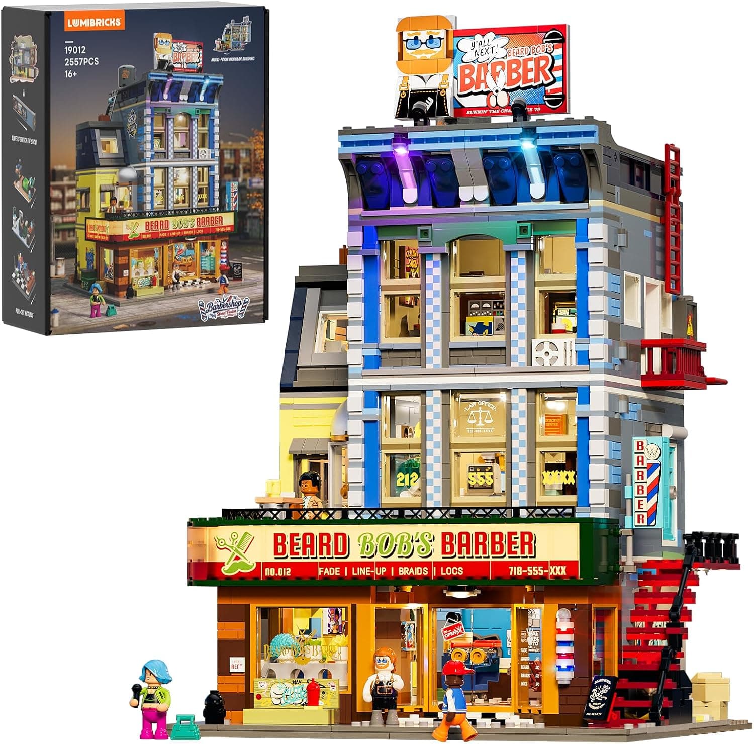 Barbershop Lighting Building Bricks Set - Street Fusion City Town Modular Playset Collection Display kit with Minifigures 2557 Pcs for Adults & Teens & Life Enthusiasts