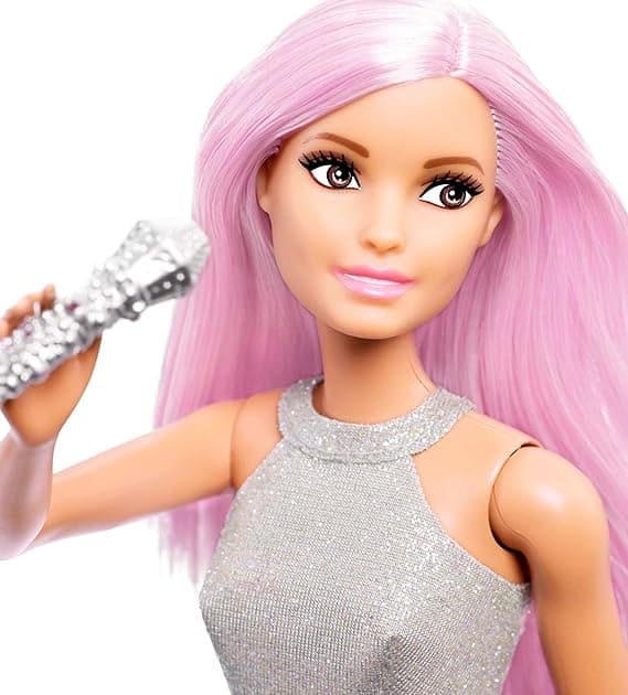 Barbie Pop Star Fashion Doll with Pink Hair & Brown Eyes, Iridescent Skirt & Microphone Accessory