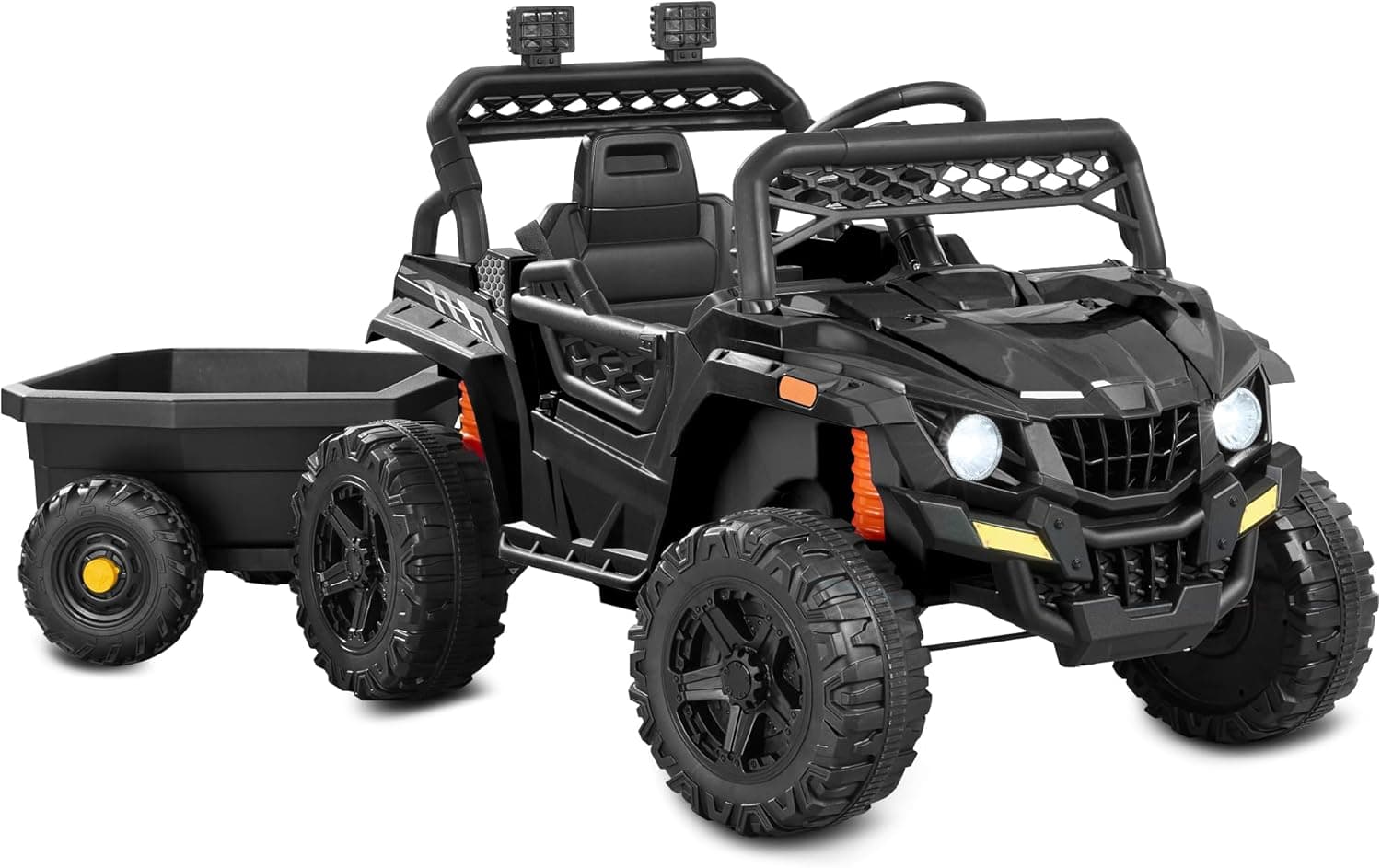 Best Choice Products Kids 12V Electric Ride On UTV Car and Trailer w/Parent Control, LED Lights, 2 Speeds, Bluetooth - Black