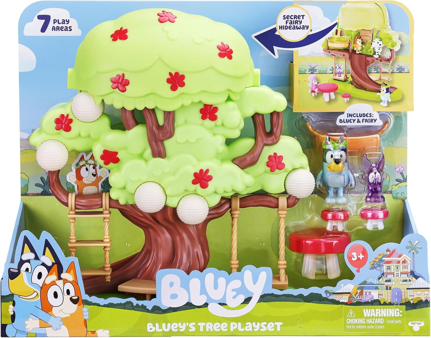 Bluey 2-Sided Treehouse Playset, 11”, Action-Packed Tree Toys Set with 4 Accessories and 2.5” Articulated Figure, Animal Toys for Kids Ages 3+
