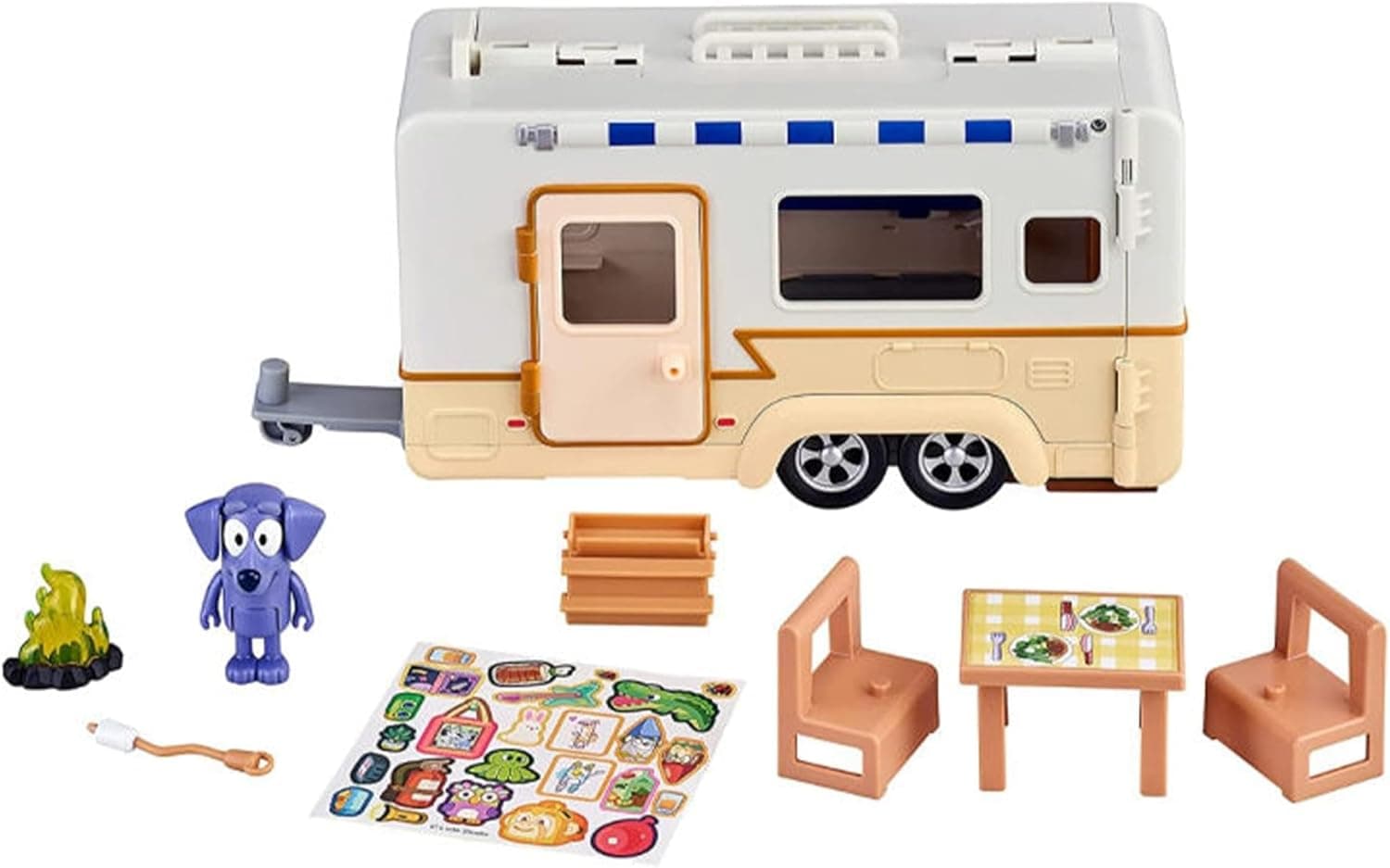 Bluey Caravan Adventure Playset, with 2.5" Jean Luc Figure, Multicolor