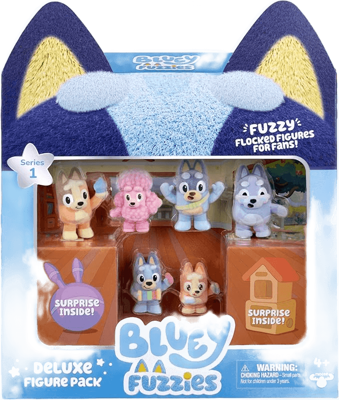 Bluey Fuzzies Deluxe Figure 8 Pack - Flocked Collectible Mini-Figures with Surprise Blind Packs