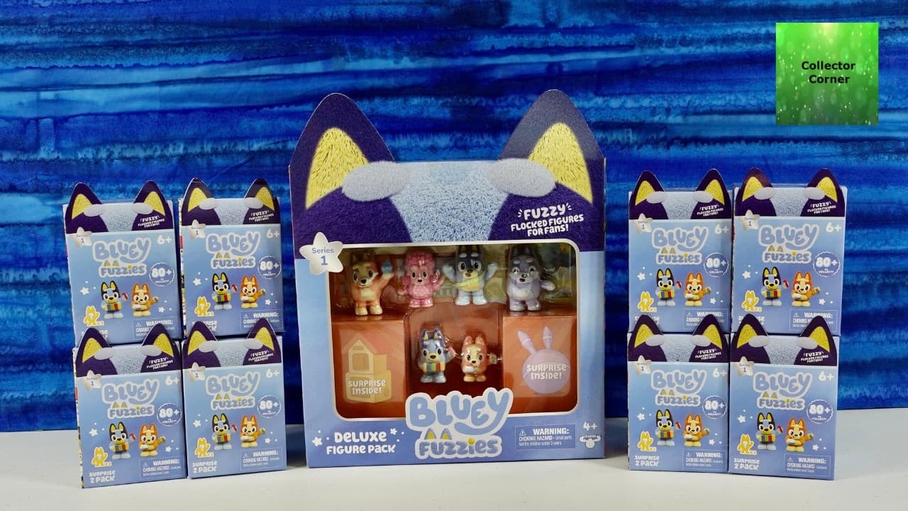 Bluey Fuzzies Deluxe Figure 8 Pack - Flocked Collectible Mini-Figures with Surprise Blind Packs