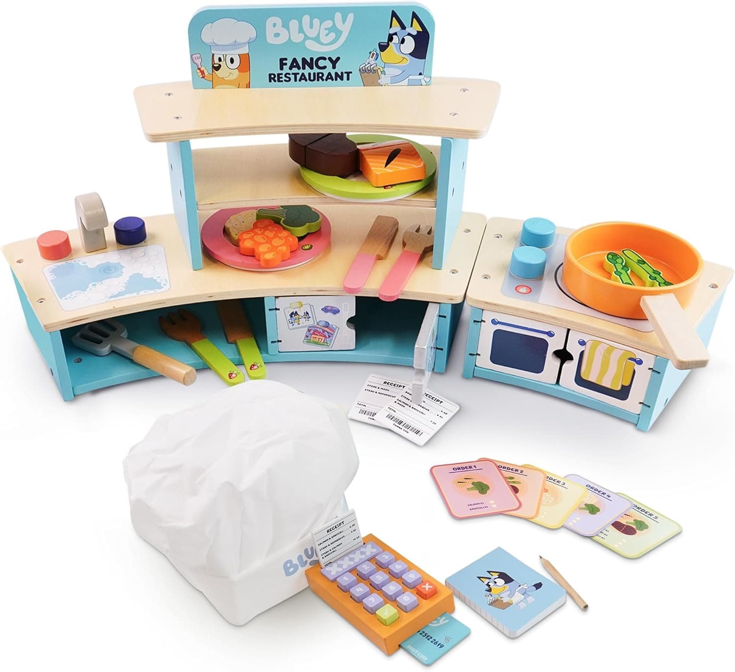 Bluey Table-Restaurant Playset - Wooden Kitchen for Children with Oven, Sink, Fridge & Cooking Accessories - FSC Certified Wooden Toy for Imaginative Role Play - from 3 Years