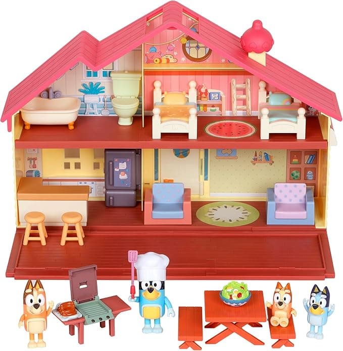 Bluey Toy House Playset, Mega Bundle Family Home & BBQ Playhouse Toys, Bluey, Bingo, Bandit, Chilli, House Playset for Toddlers 3-5