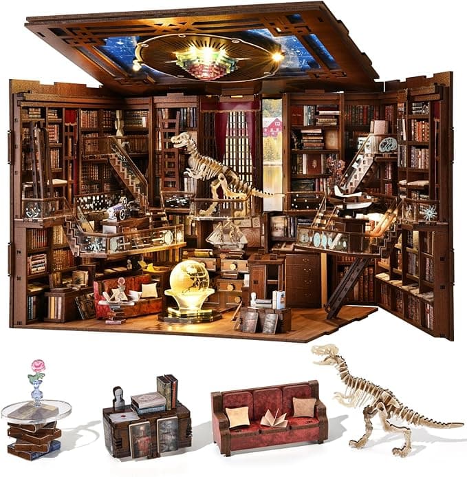 Book Nook Kit, DIY Miniature Dollhouse Booknook Kit with Led Light and Dust Cover (Beyond Library Max)