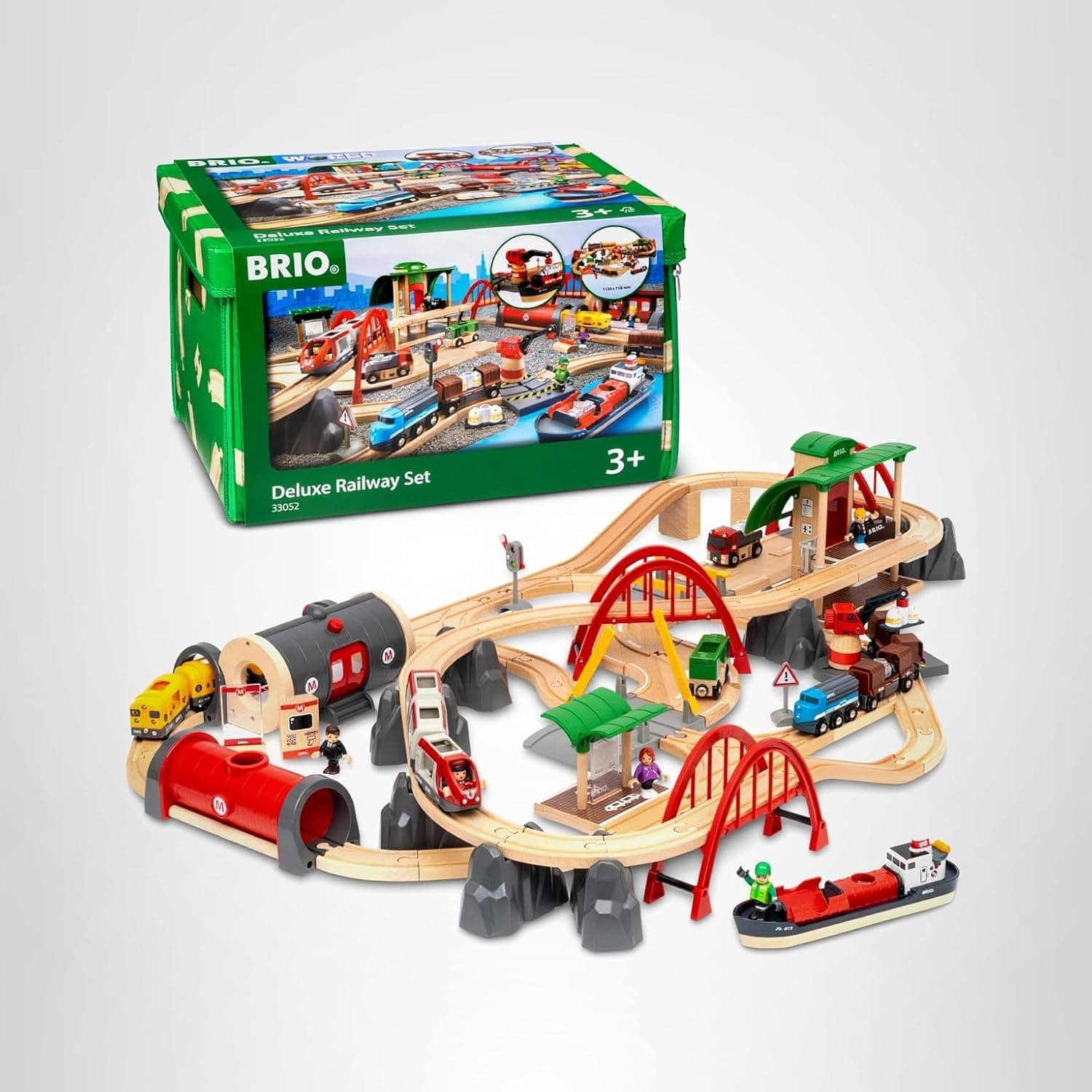 BRIO World Deluxe Railway Set - 87-Piece Wooden Train Set - Includes Passenger & Freight Trains, Stations, Accessories - Safe & Sustainable - MESH Accredited Fun Play for Kids Ages 3 & Up
