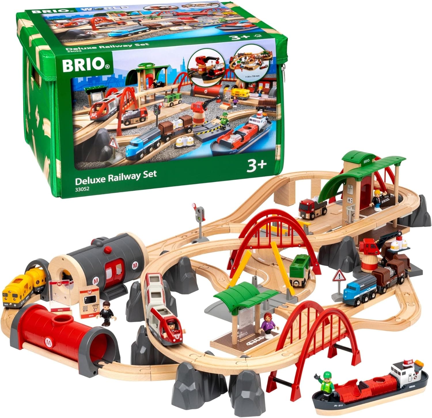 BRIO World Deluxe Railway Set - 87-Piece Wooden Train Set - Includes Passenger & Freight Trains, Stations, Accessories - Safe & Sustainable - MESH Accredited Fun Play for Kids Ages 3 & Up