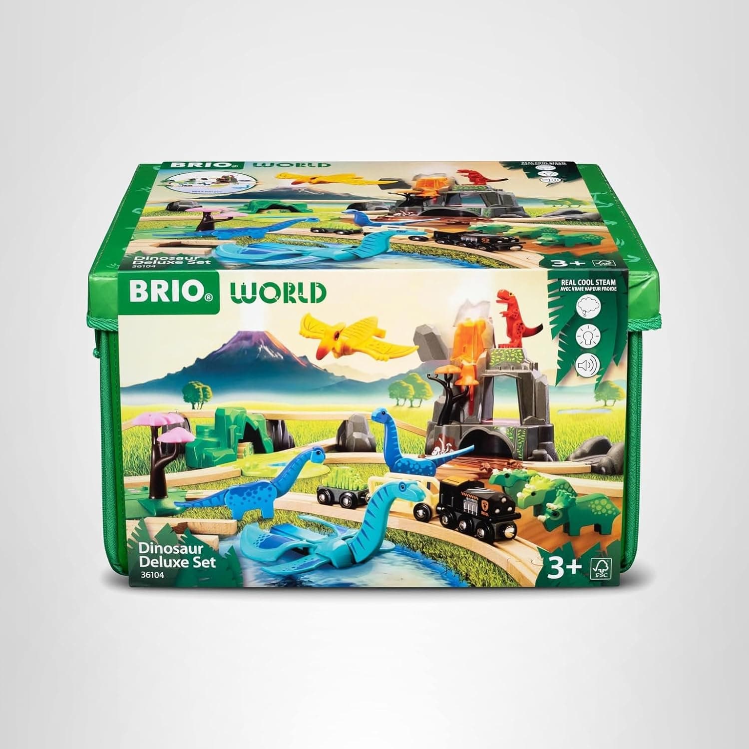 BRIO World Dinosaur Deluxe Set - 44-Piece FSC-Certified - Wood Train Set & Accessories - Works with All Sets - Dinosaur Train Engine, 2 Wagons, 8 Dinosaurs, Wooden Tracks & More - Kids Ages 3+