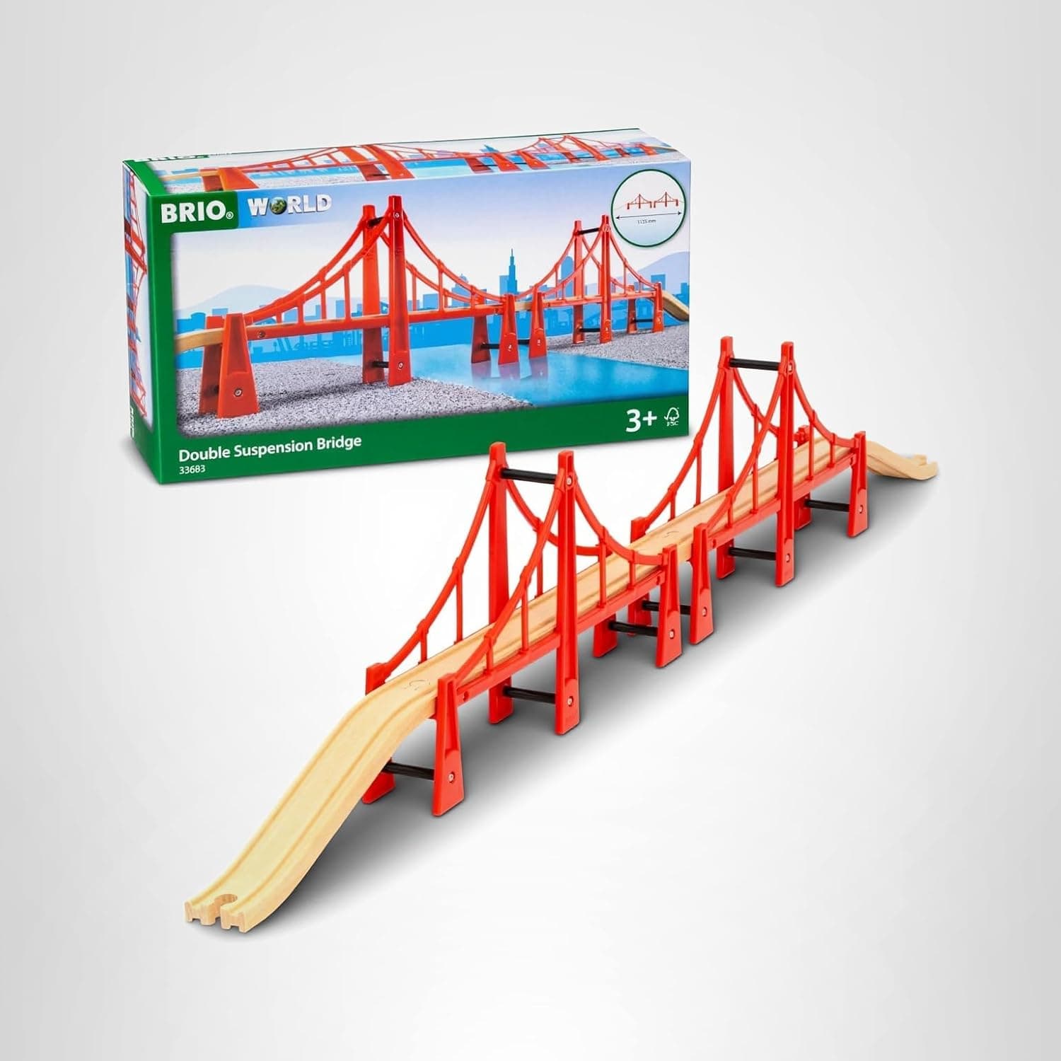 BRIO World Double Suspension Bridge - FSC-Certified Longest Wooden Train Track Bridge - Compatible with All BRIO Railway Sets - 5-Piece Set of 2 Bridges & 3 Tracks - Creative Fun for Kids Ages 3 & Up