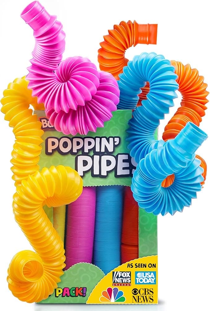 BUNMO Easter Basket Essentials - Pop Tubes - Sensory Toys - Toddler Toys - Imaginative Play & Encouraging Creative Play - Easter Basket Stuffers - Non-Mouthable Toy 3+ - 4 Pack Large