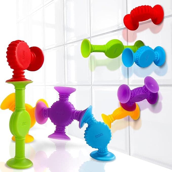 BUNMO Easter Basket Stuffers - Suction Bath Toys - Connect, Build, Create - Bath Toy - Easter Basket Essentials - Stimulating Sensory Toy - Non-Mouthable Toy 3+ - Textured 10 Pack