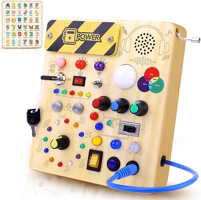Busy Board,Montessori Toys for 1-3 Year Old Boys & Girls,Learning Educational Toys for Toddlers,Sensory Toys for Kids with Autism (Busy Board v5)