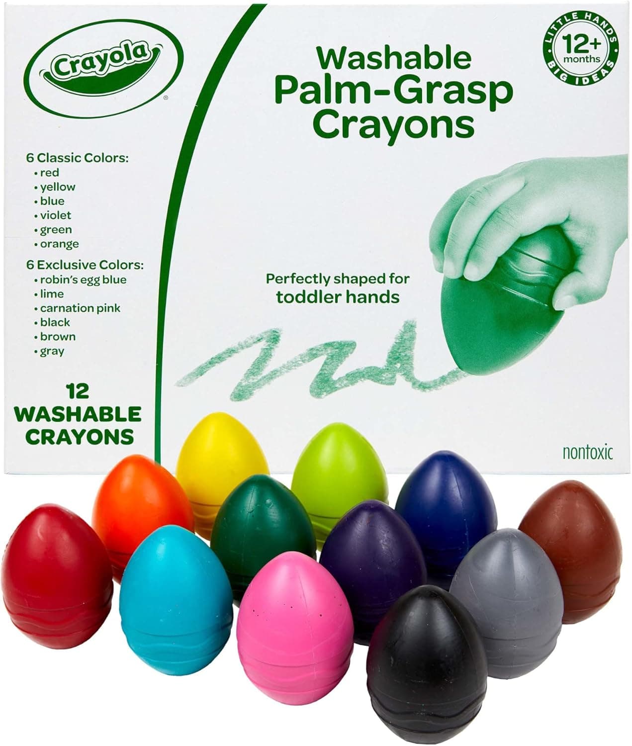Crayola Large Egg Crayons (12ct), Jumbo Washable Crayons for Toddlers, Preschool Art Supplies for Toddlers, Classroom Must Have, Ages 1+