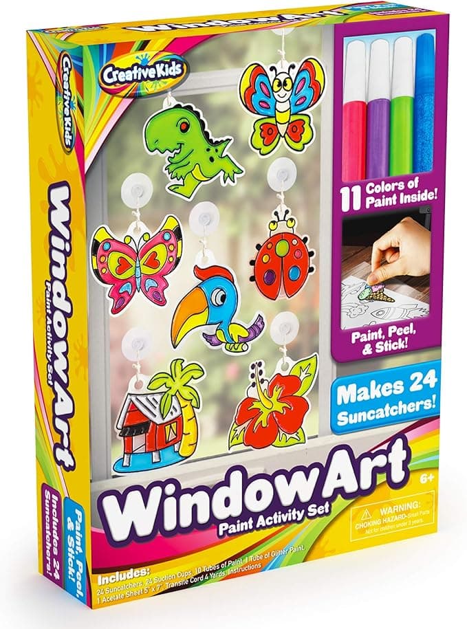 Creative Kids Window Paint Art Kit β Make Your Own Suncatchers Set β 24 Sun Catchers, 24 Suction Cups & 11 Paints β Suncatchers for Kids to Paint - DIY Window & Mirror Arts & Crafts Kit Children