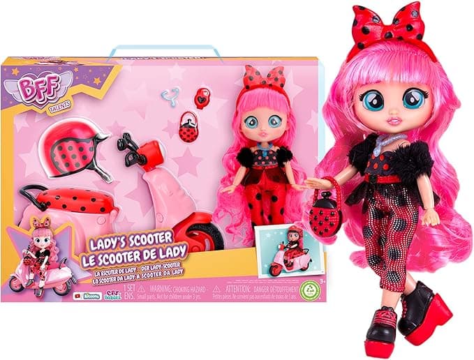 Cry Babies BFF Lady's Scooter - Girls and Boys Ages 5 and Up, 7.8 Inch Doll, Multicolor