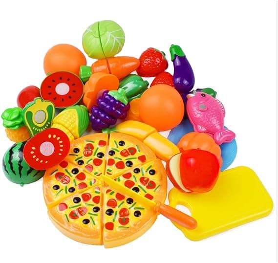 Cutting Fruits Vegetables Set, 24 Pack Play Kitchen Plastic Cutting Food for Kids Pretend Play Kitchen Toys Educational Food Toys for Children Girls Boys Best for 3, 4, 5 Year Olds
