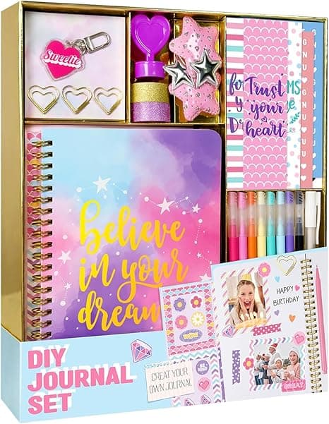 DIY Journal Kit for Girls - DIY Journal Set for Tween & Teen Girls, Stationery Set, Scrapbook & Diary Supplies Set, Journaling Art Crafts Kit, Ideal Gifts for 8 9 10 11 12 13 14 Year Old Girl