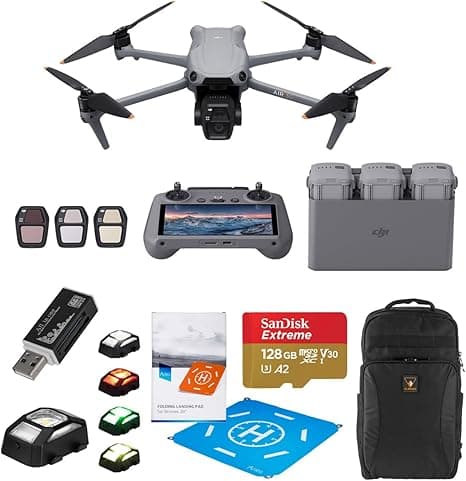 DJI Air 3S Drone Fly More Combo with RC 2 Remote Controller, Bundle with 128GB Memory Card, Strobe Light, Multi Card Reader, Landing Pad Pro and Backpack
