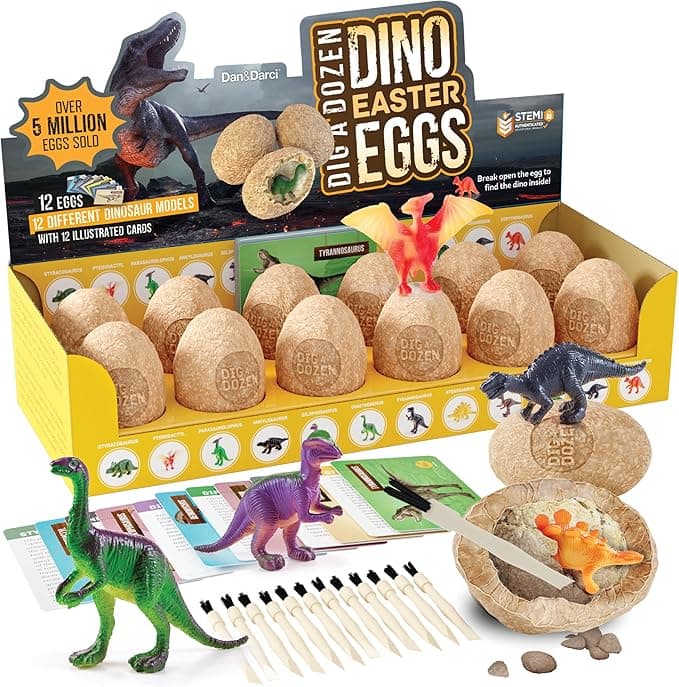 Easter Dig a Dozen Dino Egg Kit for Kids - Dinosaur Toys Gift 3-12 Year Old - 12 Eggs & Surprise Dinosaurs - Easter Basket Stuffers - Science STEM Activities - Boy Toy Party Gifts for Boys & Girls