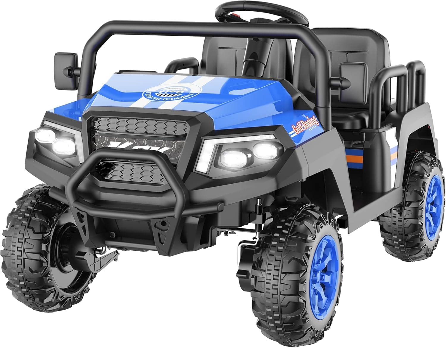 Electric Car for Kids, 24V 4 Seater Ride on Toys w/Parent Remote, 4 Wheeler Suspension, Max 220lbs Weight Capacity, Wireless, USB, Music, Radio, LED Light, Ride on Truck for Boy/Girl Ages 3-8, Blue