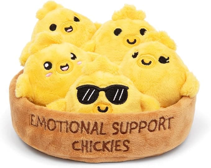 Emotional Support Chickies by Relatable, Cuddly Easter Stuffed Animals and Toys, Squishy Toys and Plushies, Easter Basket Stuffers for Toddlers, Includes 5 Plushies with Carrying Basket