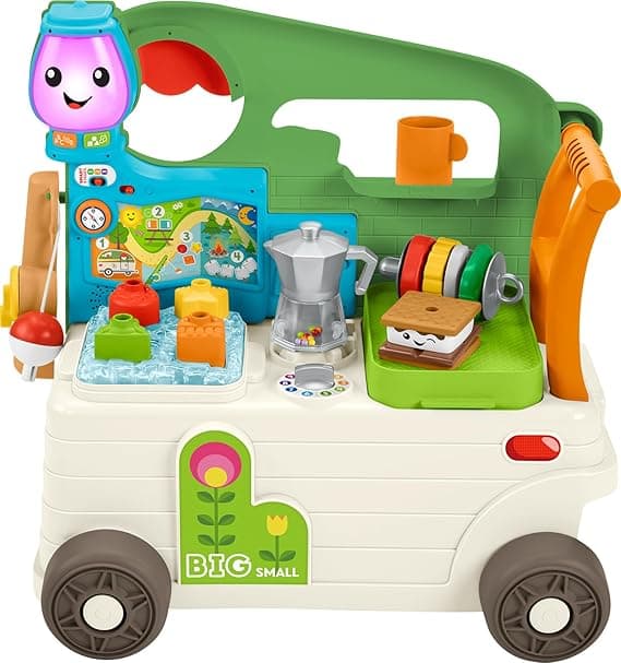Fisher-Price Baby to Toddler Toy Laugh & Learn 3-in-1 On-the-Go Camper Walker & Activity Center with Smart Stages for Ages 9+ Months​, Tan/Green