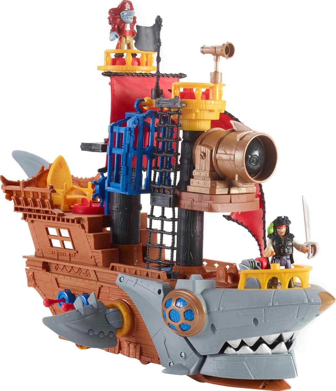 Fisher-Price Imaginext Preschool Toy Shark Bite Pirate Ship Playset with Figure & Accessories for Pretend Play Kids Ages 3+ Years