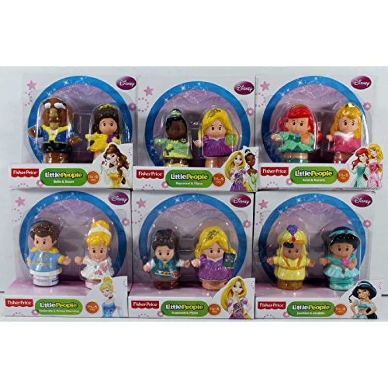 Fisher-Price Little People Disney Princess Set of 12 - Ariel, Aurora, Jasmine, Aladdin, Rapunzel, Flynn, Belle, Beast, Tiana, Cinderella & Prince Charming