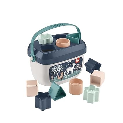 Fisher-Price Stacking Toy Baby’s First Blocks Set of 10 Shapes for Sorting Play Ages 6+ Months, Navy Fawn