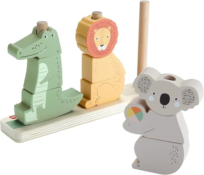 Fisher-Price Wood Baby Toy Stack & Sort Animals, 10 Wooden Pieces for Developmental Play for Infants & Toddlers Ages 1+ Years