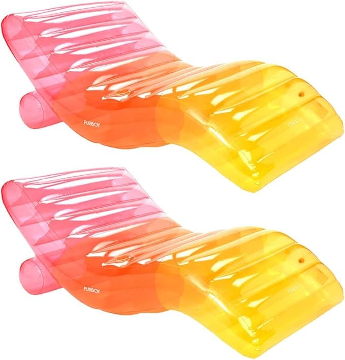 FUNBOY Giant Inflatable Luxury Clear Rainbow Chaise Lounger, Chair Pool Float, Transparent Tri-Color Material, Cool Adult Float, Perfect for a Summer Pool Party - Bundle Pack of 2