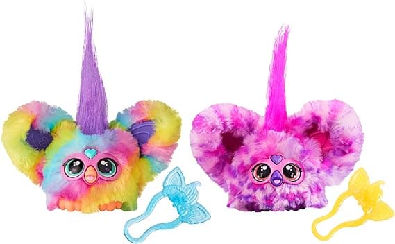 Furby Furblets 2-Pack, Mini Friends Ray-Vee & Hip-Bop, 45+ Sounds Each, Music & Furbish Phrases, Electronic Plush Toys, Rainbow & Pink/Purple, Ages 6+