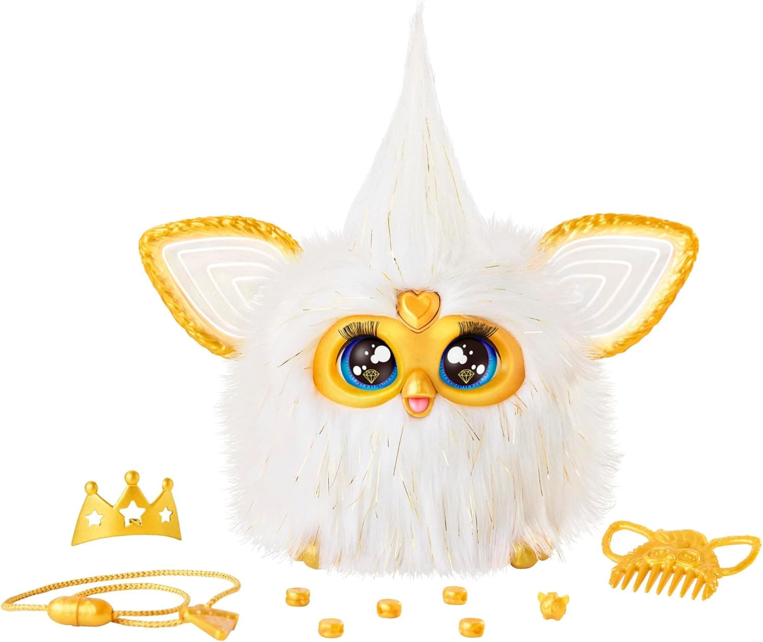 Furby Gold Glam Interactive Plush Toys for 6 Year Old Girls & Boys & Up, Voice Activated Animatronic, Speaks English & Furbish, White