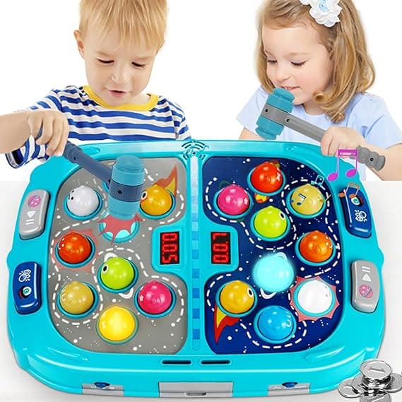 Hammer Mole Game for Toddlers, Toys for 3-12 Year Old Boys and Girls, Pounding Game for Kid,Gifts for 3 4 5 6+ Year Old Boys, Interactive Educational Toy with Sound and Light, PK Mode with 2 Hammers