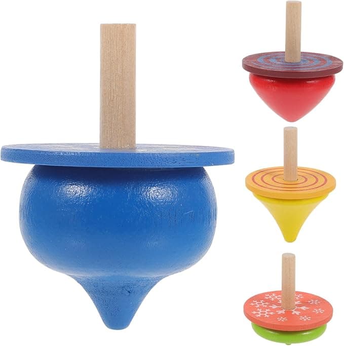 Handmade Wooden Tops for Kids Fidget Toys Educational Wooden Spinning Tops Set Safe for Boys Girls