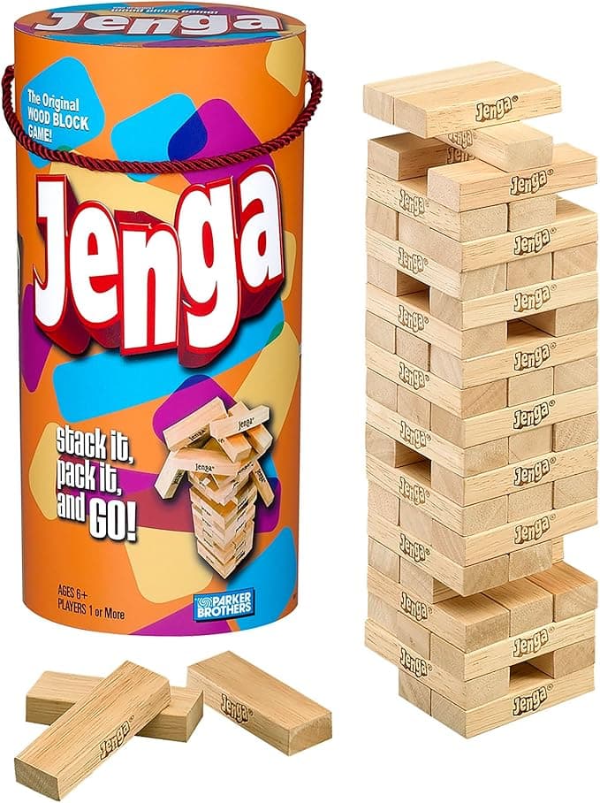 Hasbro Gaming Jenga Wooden Blocks Stacking Tumbling Tower Game | Party Games for Kids & Families | Easter Basket Stuffers | Ages 6+